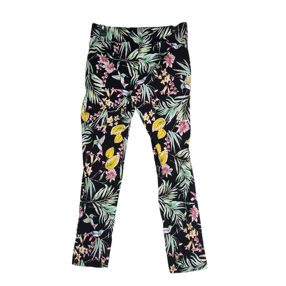 Peck & Peck Tropical Print Pants Women’s Size 8 Black Floral Bird Palm Leaf Slim - Picture 2 of 10